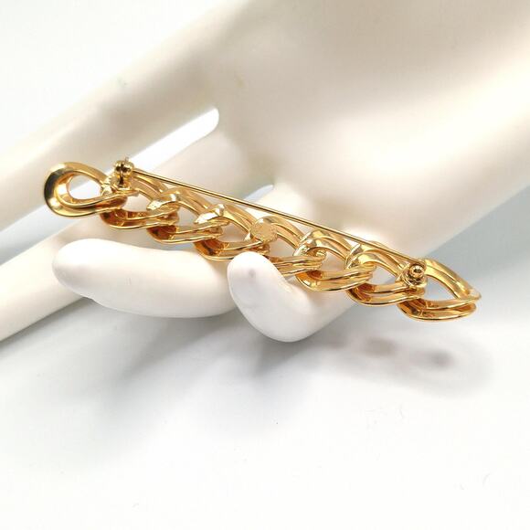 Vintage Monet Vintage Double Curb Chain Brooch, Gold Plated, 1980s - Picture 4 of 10